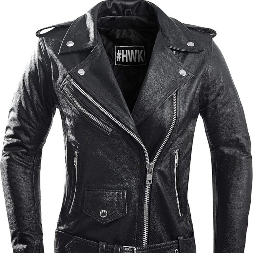 Women's HWK Brando Leather Motorcycle Jacket –Genuine, Weather & Water Resistant